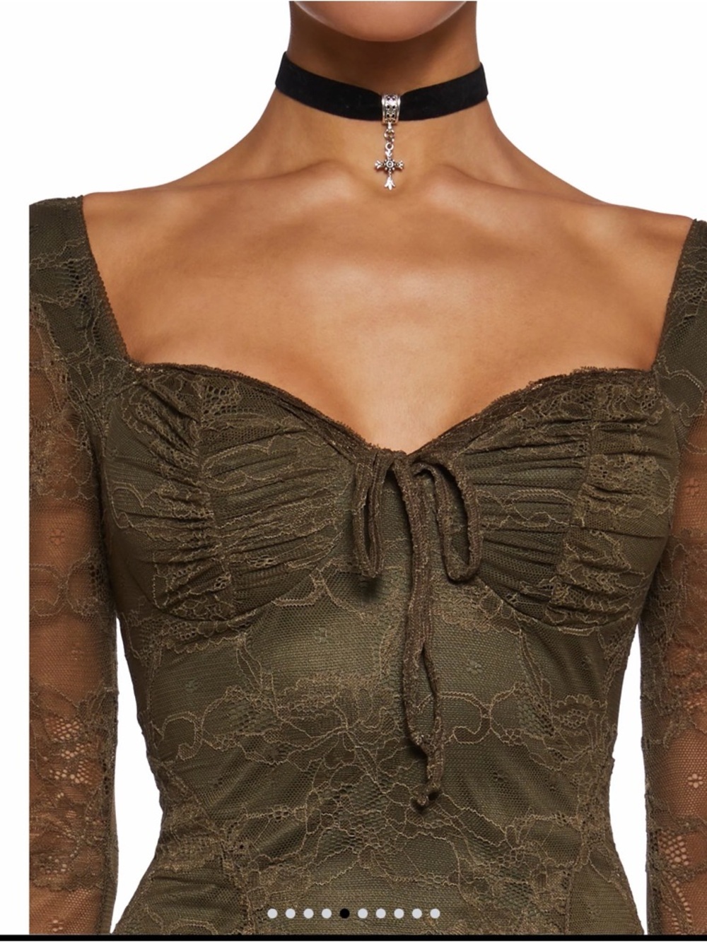 dELiA*s Olive Green Lace Long-Sleeve Sweetheart Mini Dress - Picture 3 of 11